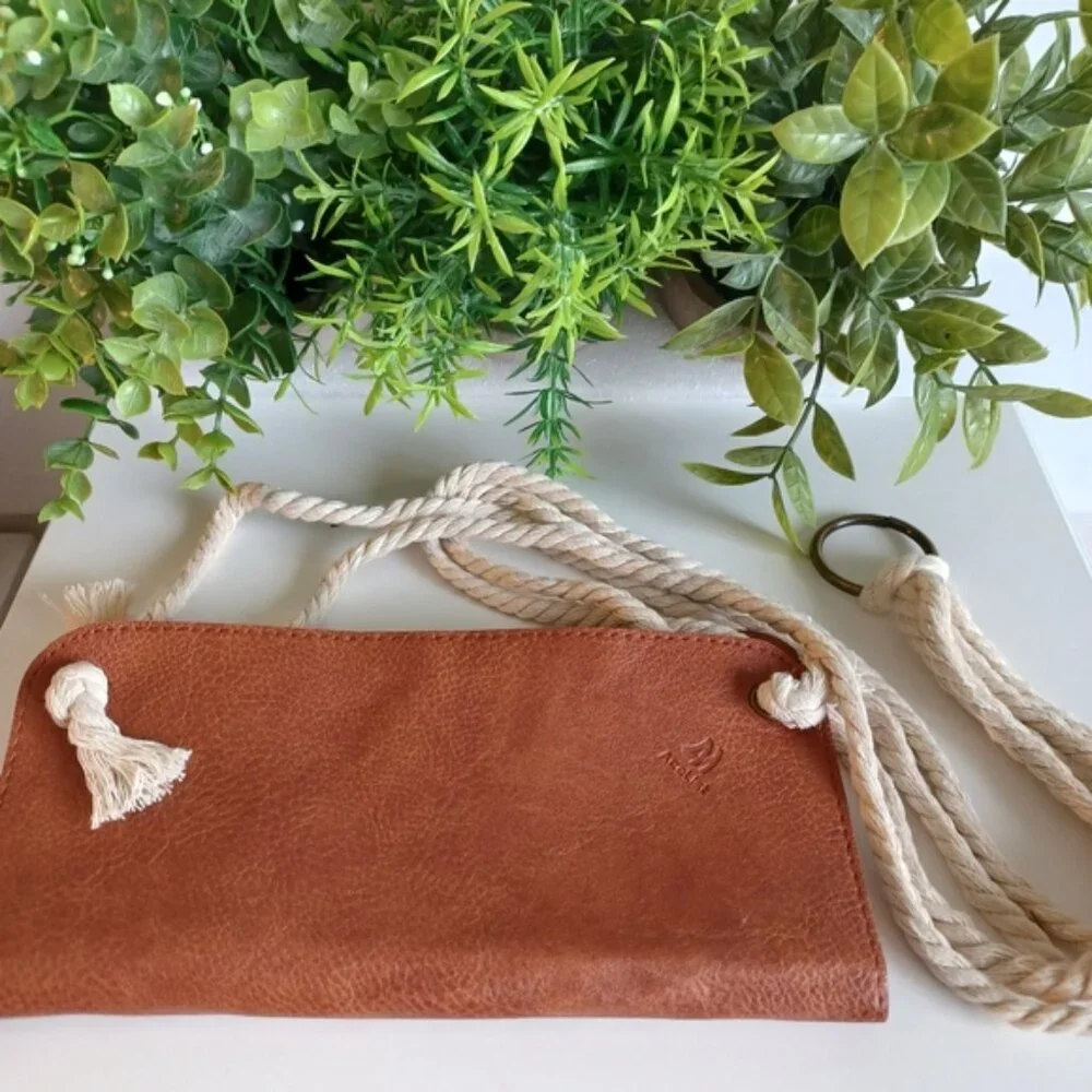 Boho Vegan Leather Plant Hangers | Set of 2 | Decorative Hanging Planters 8.6” - Picture 5 of 7